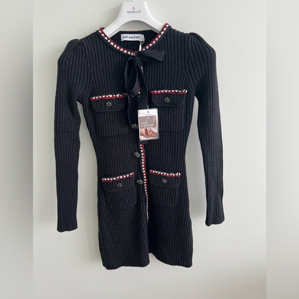 Self Portrait Black Lurex Contrast Trim Fitted Mini Dress - Picture 3 of 4